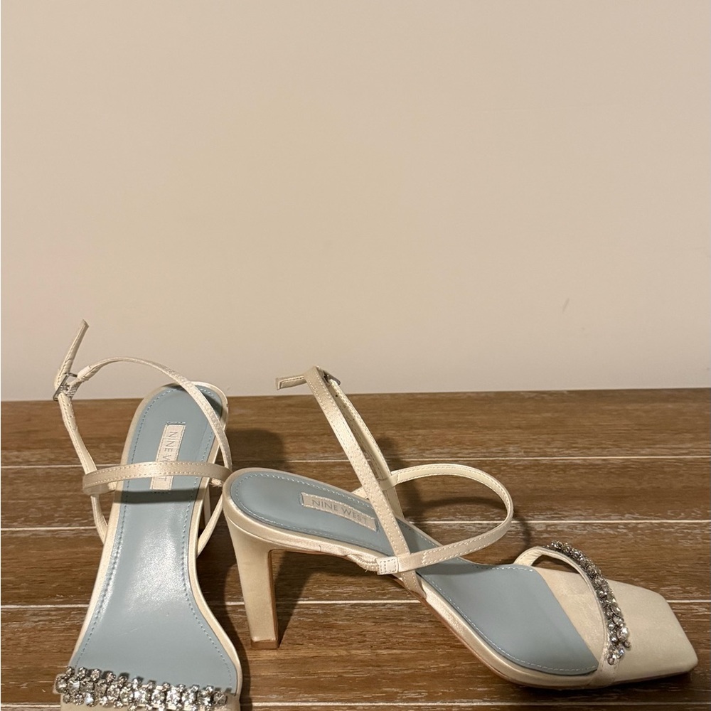 Nine West Cream Strappy Heels with Rhinestone Accent